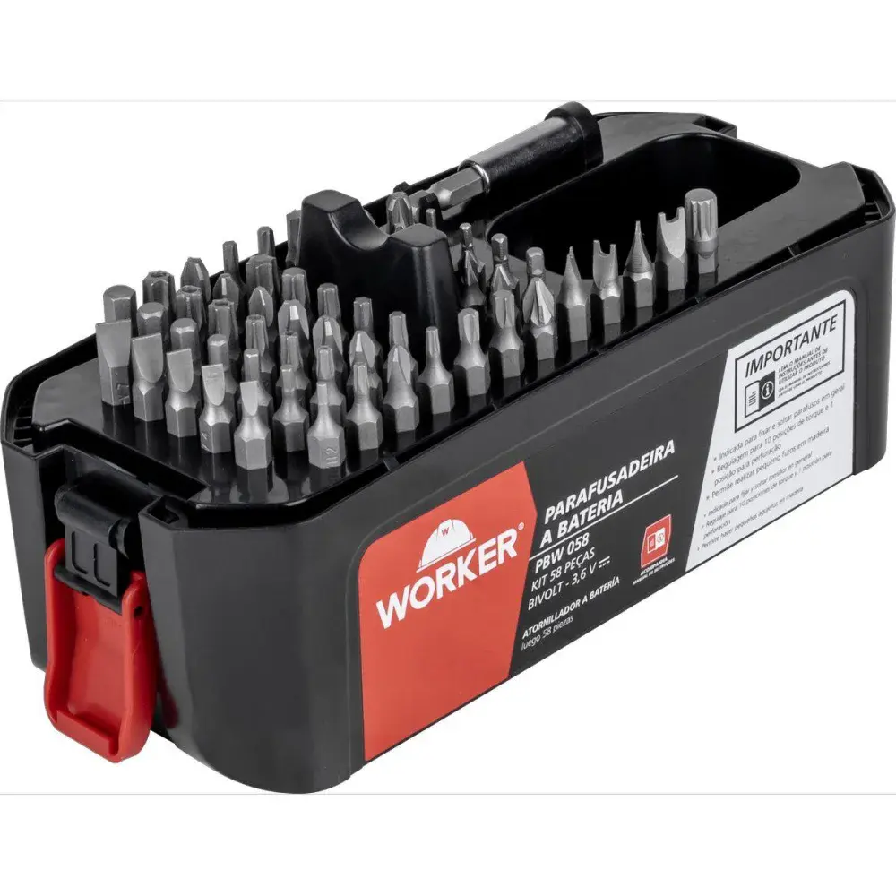 Parafusadeira furadeira a bateria 3,6V com 58 peç da Worker — fotografia 5