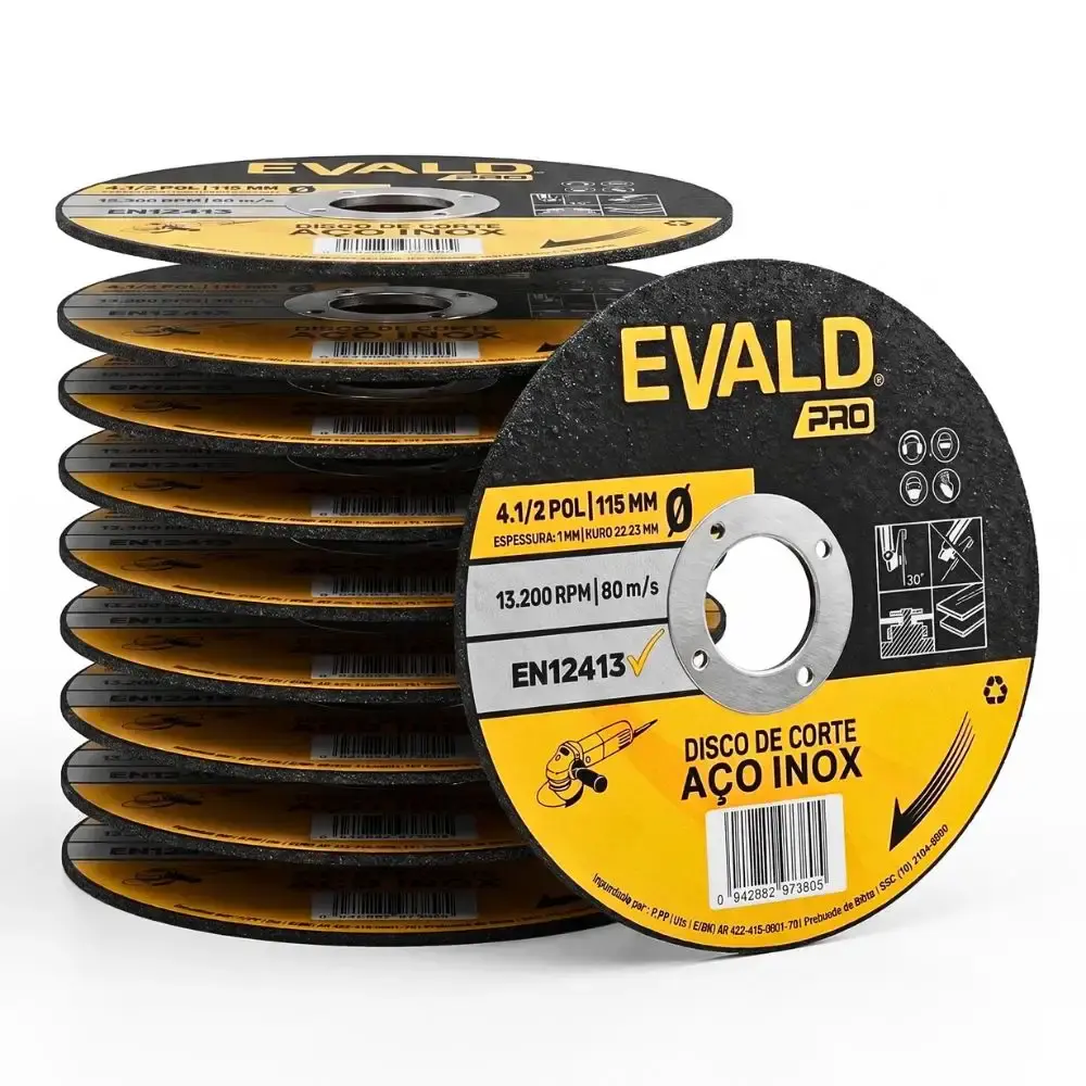 Disco de Corte Inox 10 Unidades 4.1/2 POL x 1,0 MM 13.200 RPM EVALD PRO