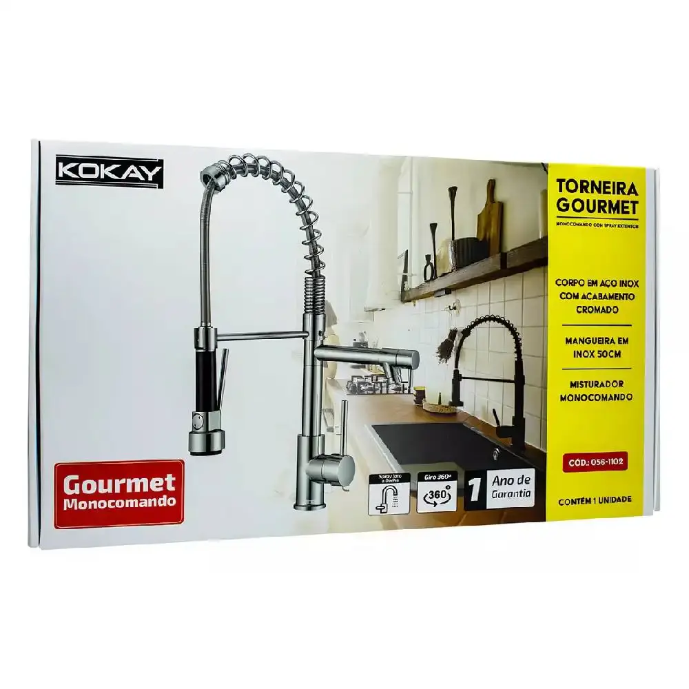 Torneira cozinha 1/2 POL monocomando com spray extensor Kokay — fotografia 8