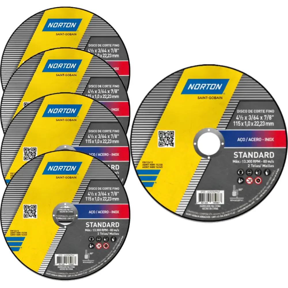 Kit 5 discos de corte para esmerilhadeira 115X22.23MM 66252849762 Norton
