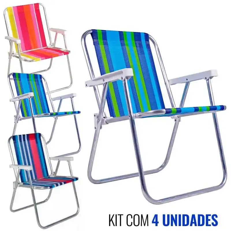 Cadeira de praia e piscina alta em alumínio kit 4 peças cores variadas 25500 BEL — fotografia de referência