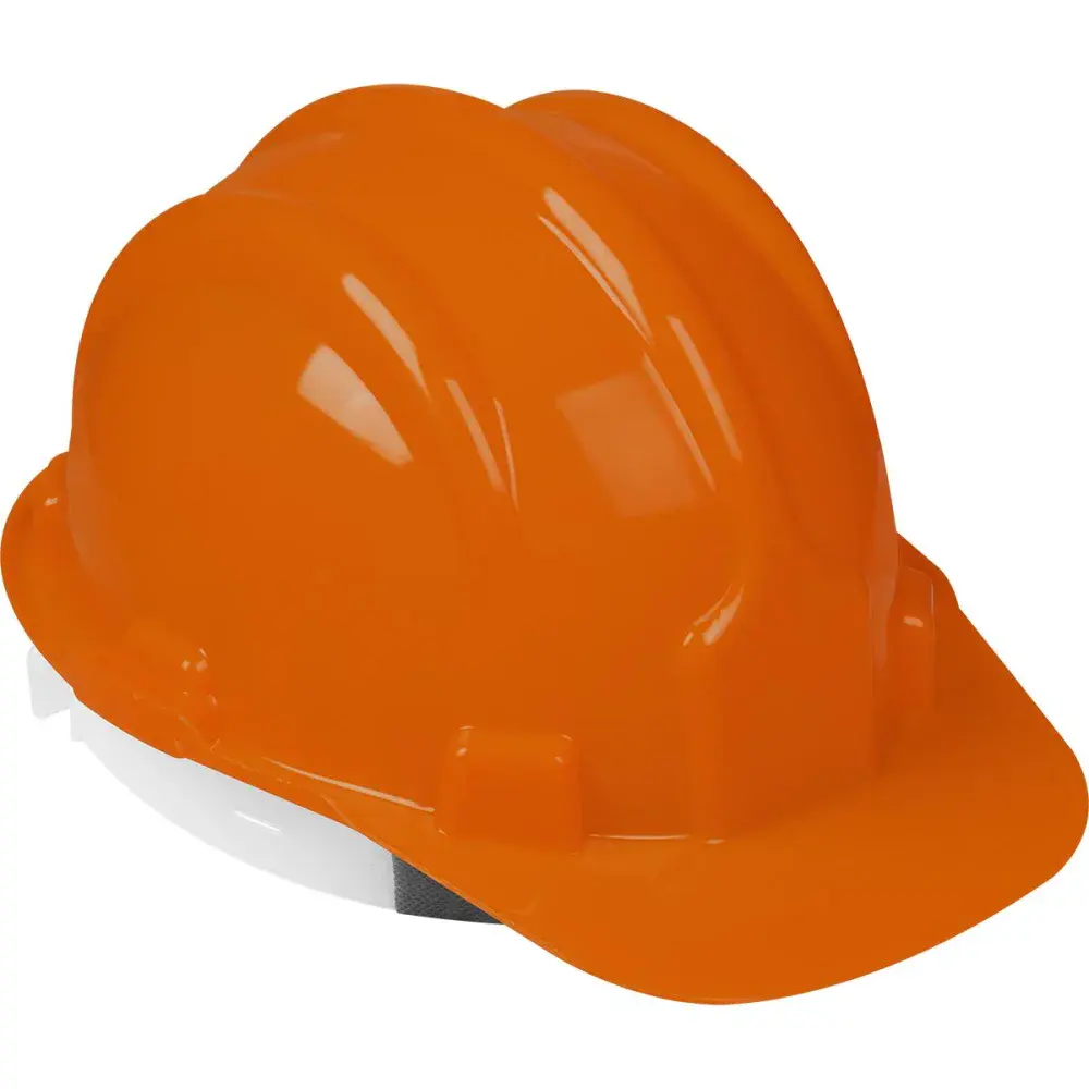 Capacete de segurança com carneira e aba frontal laranja Worker — fotografia de referência