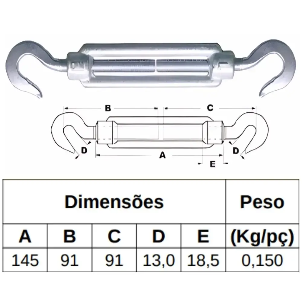 Esticador para Cabo de Aço Gancho x Gancho 3/8 POL 100KG BELENUS — fotografia 5