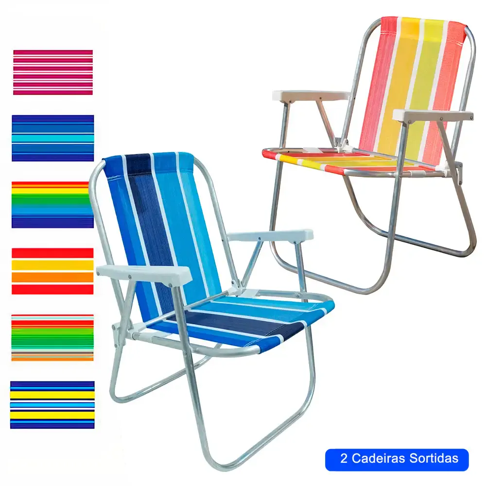 Kit Cadeiras de Praia Altas em Alumínio Cores Sortidas 2 unidades CAD0047 BOTAFOGO