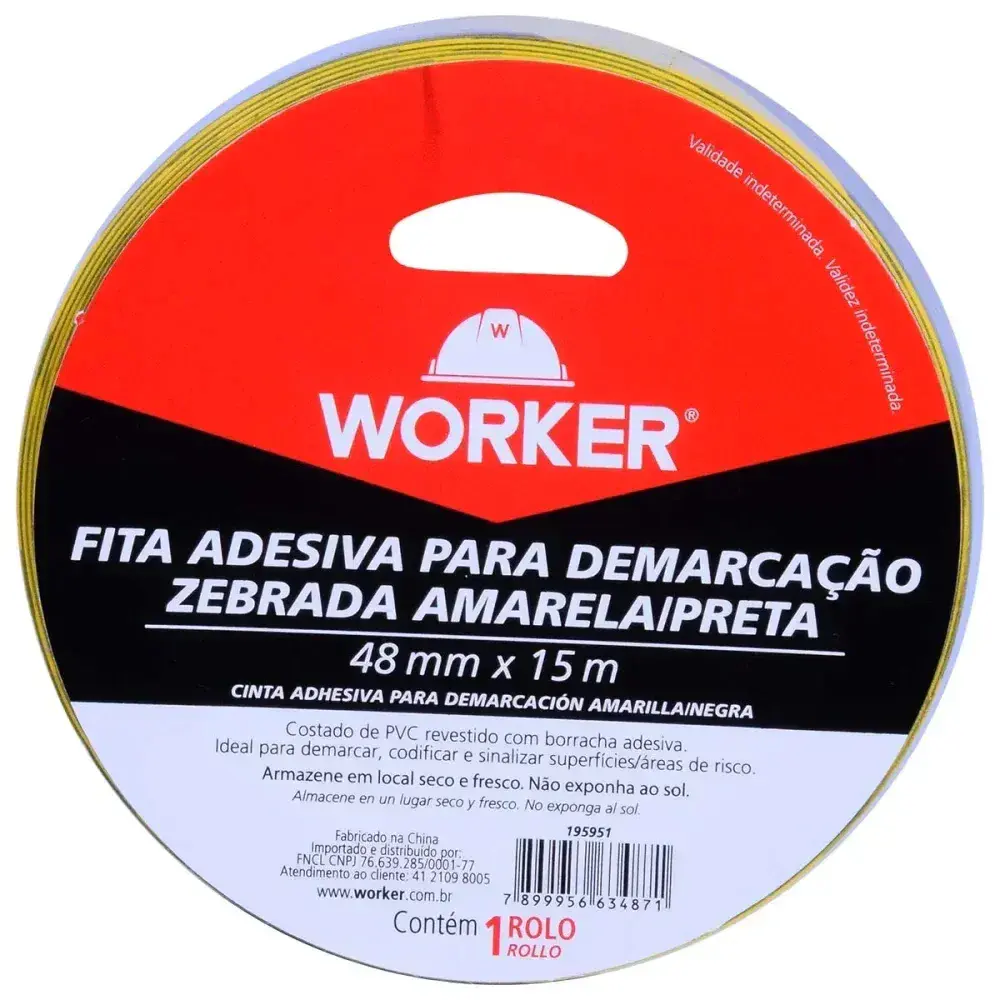 Fita adesiva para demarcação amarelo/preto 48MM 15M Worker — fotografia 7
