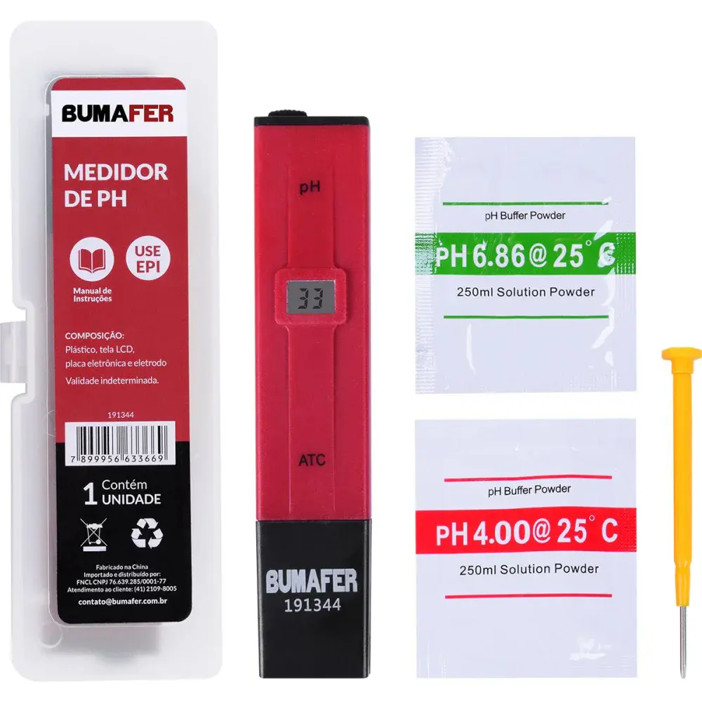Medidor de ph com display digital 0-14PH 150MMX29MM Bumafer