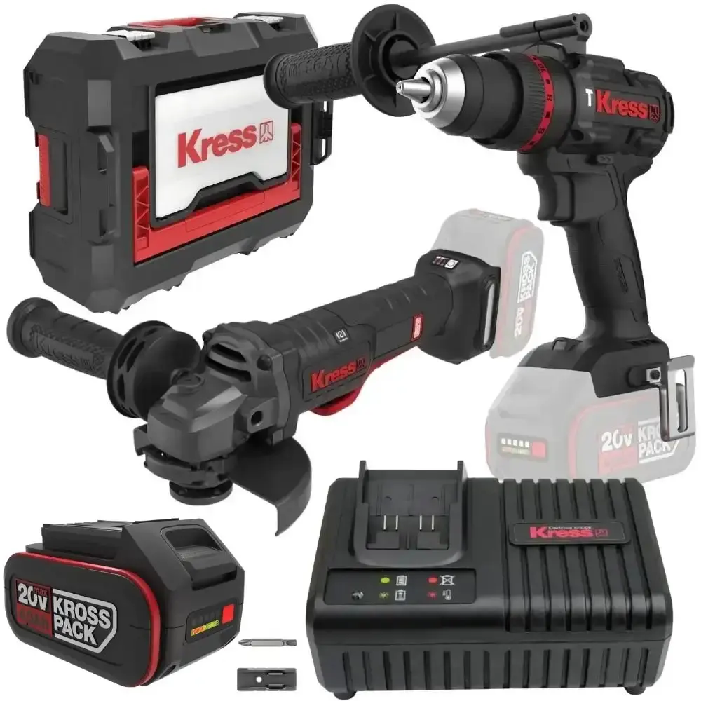 Parafusadeira de impacto 1/2POL 95NM e esmerilhadeira angular 5POL com carregador e bateria 20V 4.0AH Kress