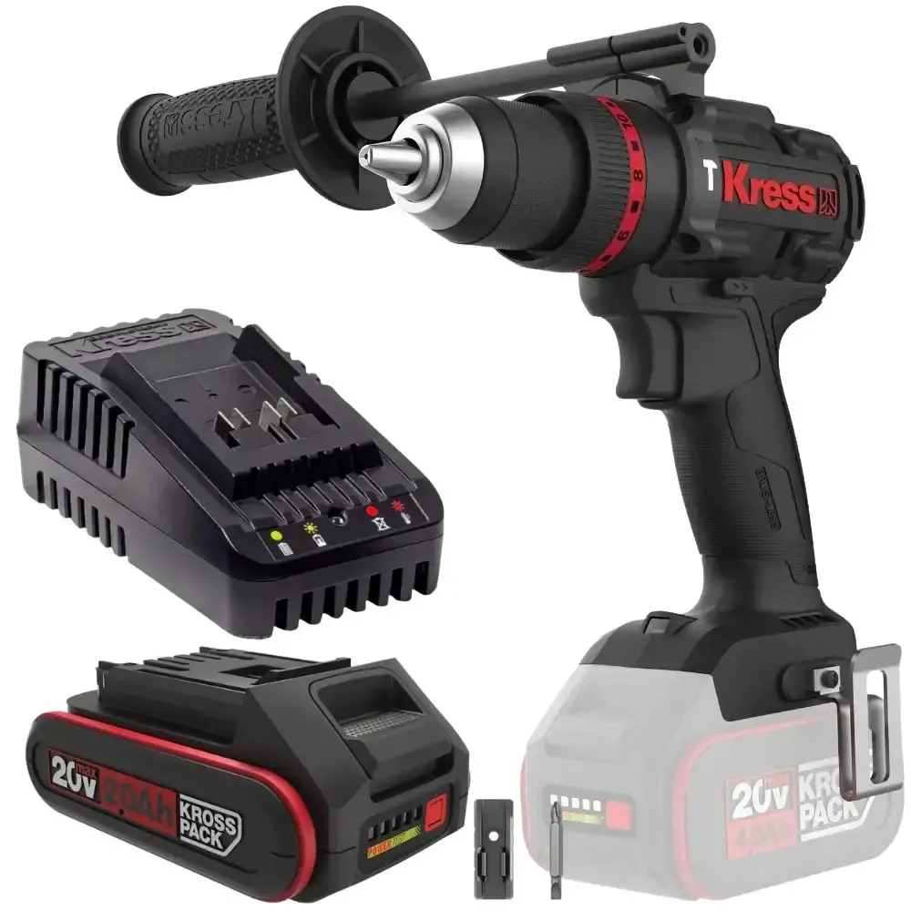Parafusadeira furadeira de impacto 1/2 POL com bateria 20V e carregador bivolt Kress — fotografia de referência