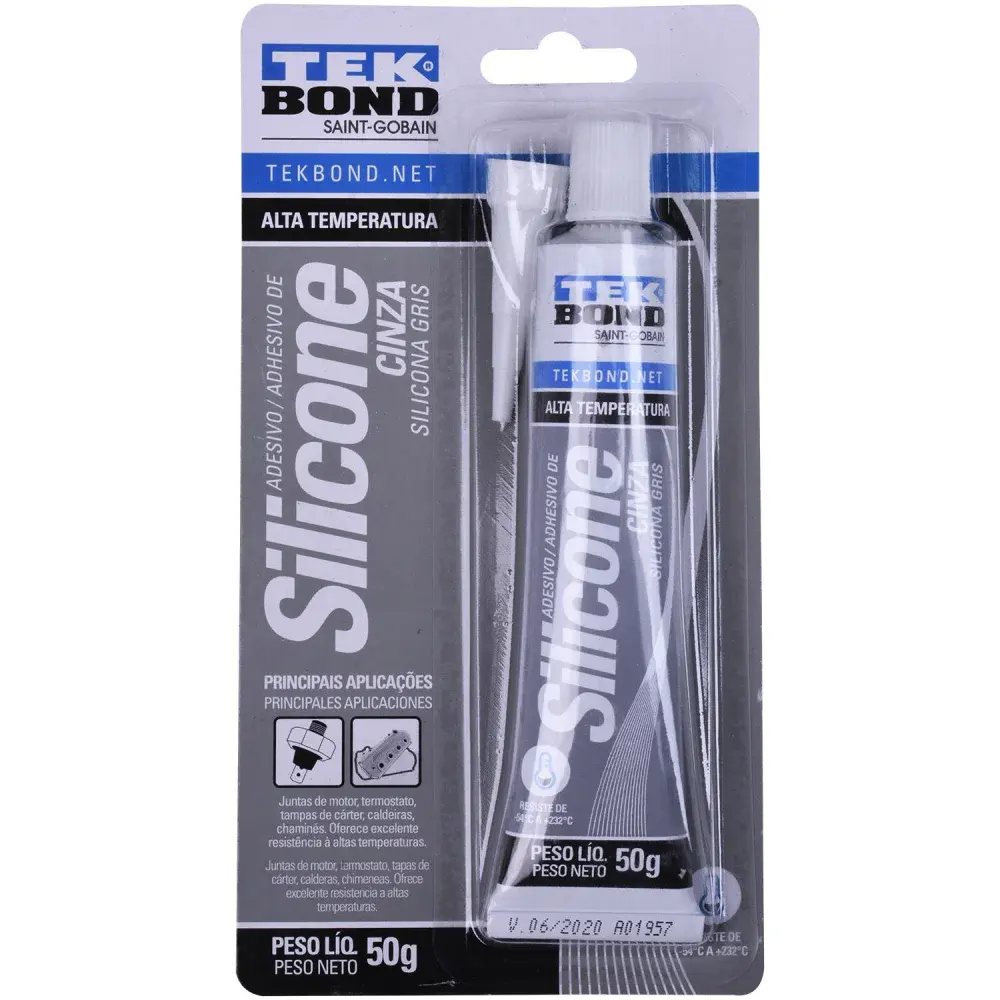 Silicone de alta temperatura cinza blister 50GR Tekbond — fotografia 4