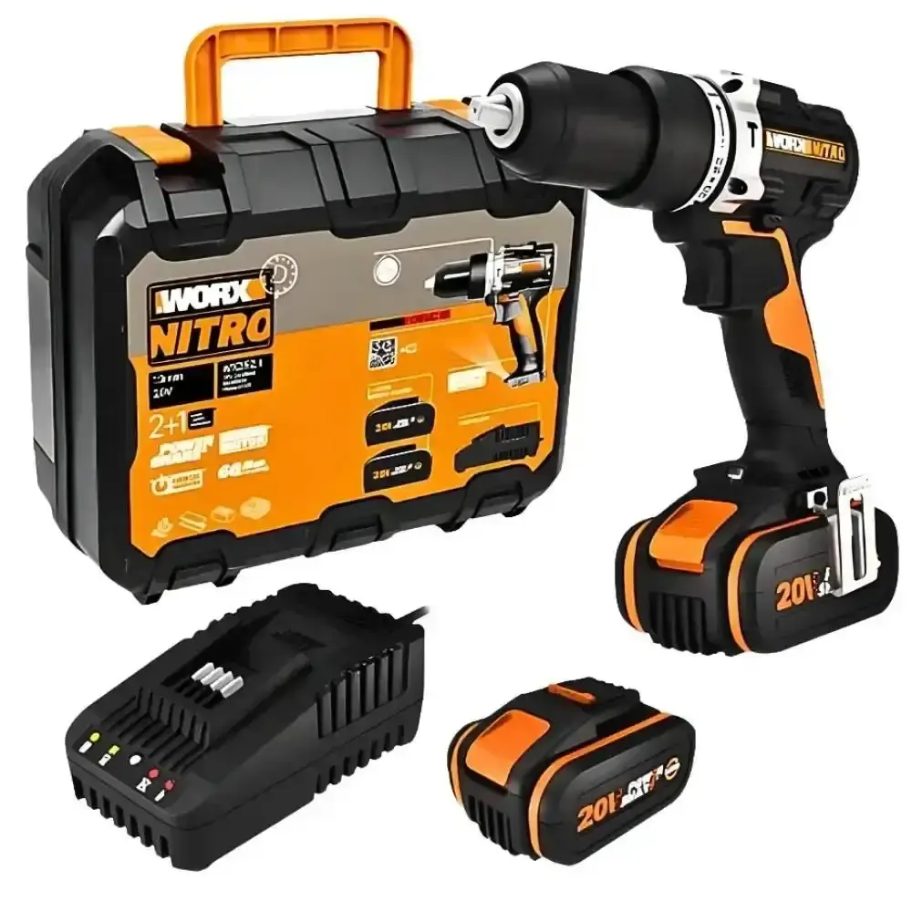 Parafusadeira de impacto 1/2 POL 20V worx com jogo de brocas bits e buchas 300 peças MTX Positec — fotografia 2