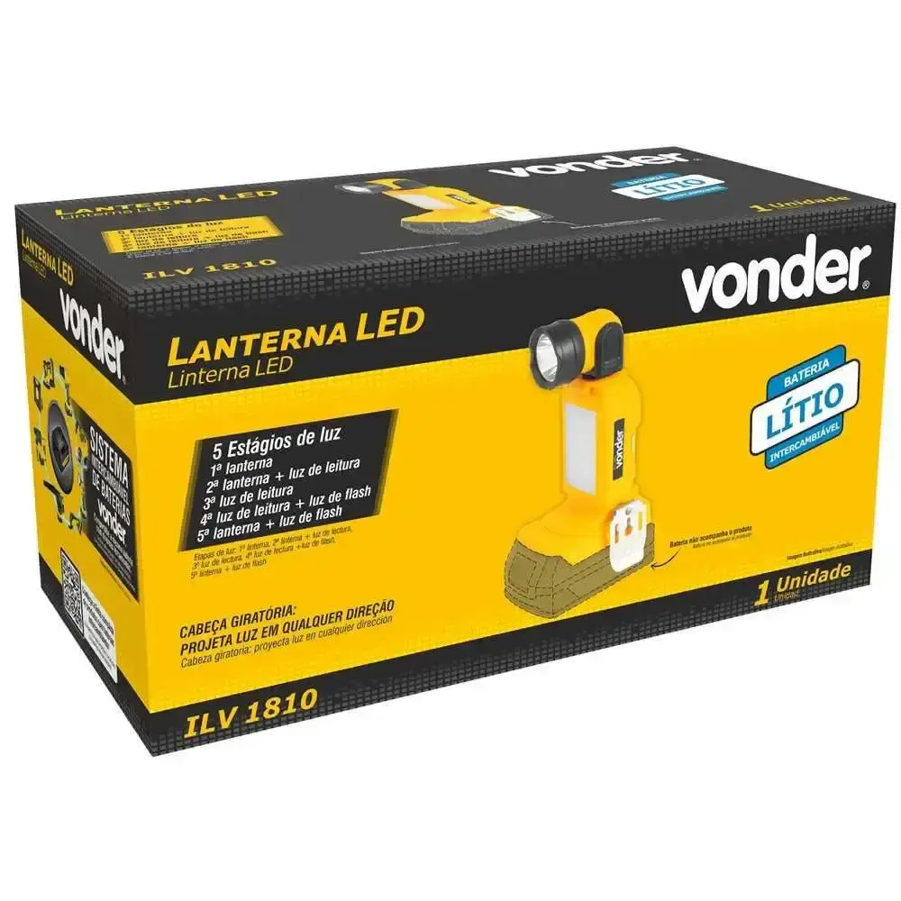 Lanterna LED 18V ILV-1810 com bateria 2AH e carregador bivolt Vonder — fotografia 3