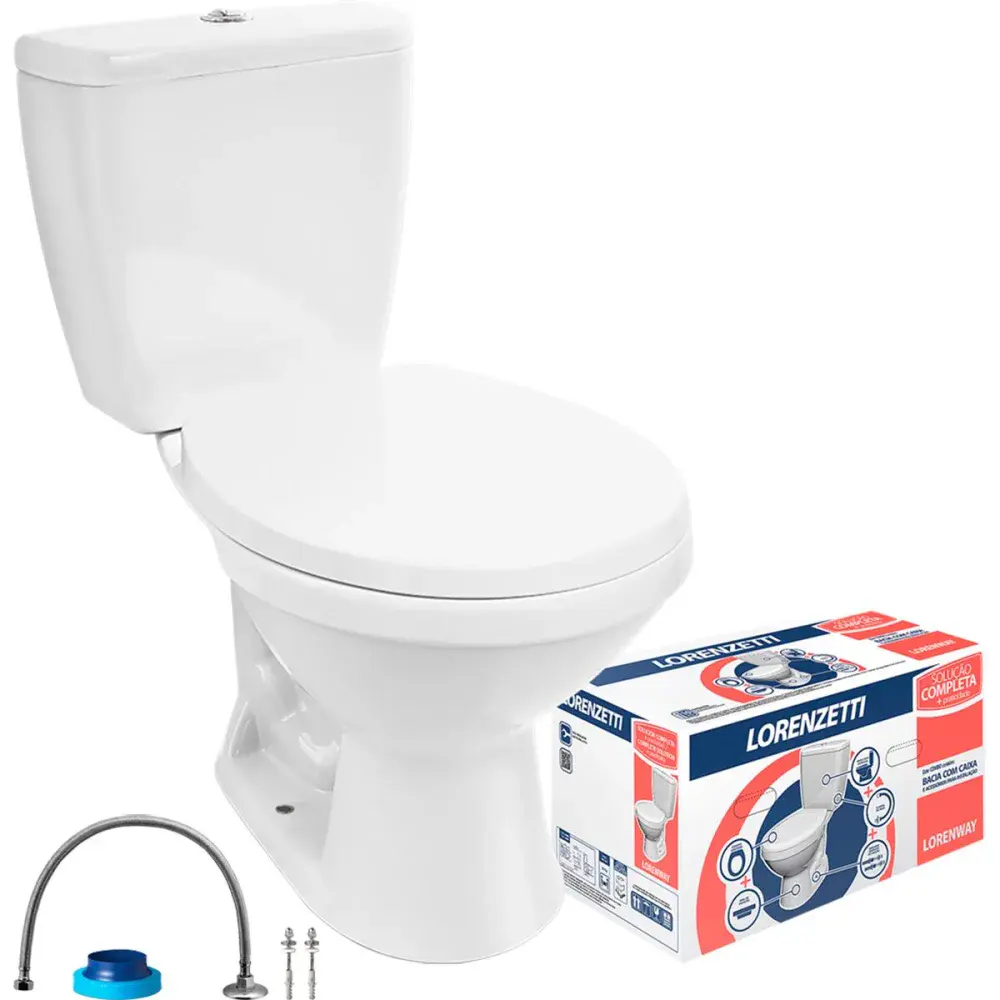 Kit bacia e caixa acoplada loren way 3 e 6L branco completo lorenzetti Lorenzetti Duchas