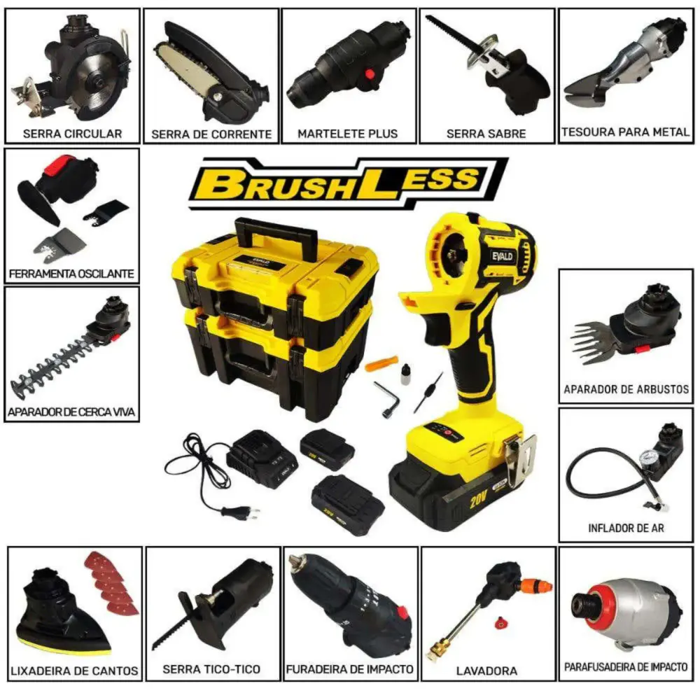 Kit furadeira bateria 20V multifuncional 14 em 1 brushless EVFM-14 Evald Bivolt — fotografia 2