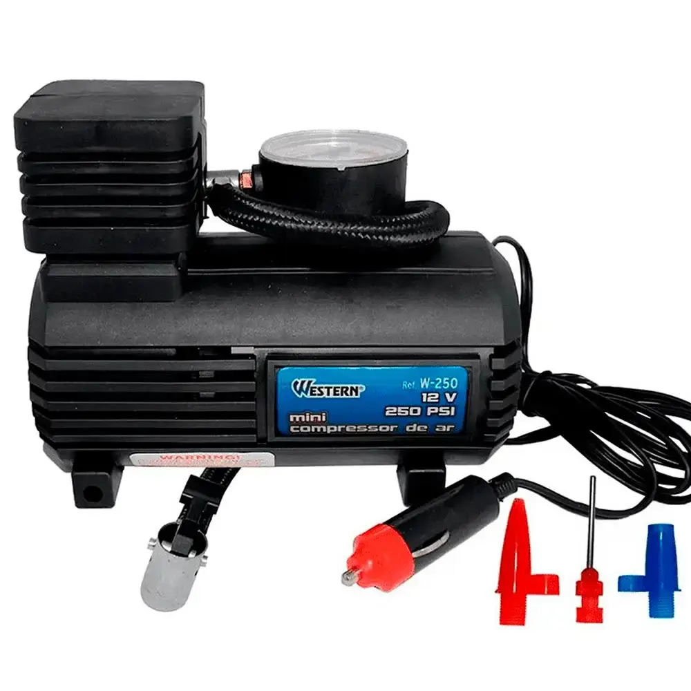 Mini compressor de ar 12V multiuso automotivo 250 PSI W250 Western — fotografia de referência