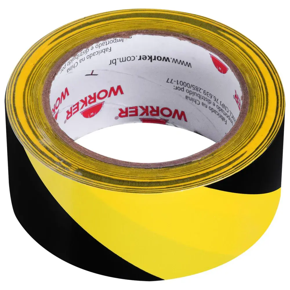 Fita adesiva para demarcação zebrada amarelo e preto 48MM x 30M Worker — fotografia 2