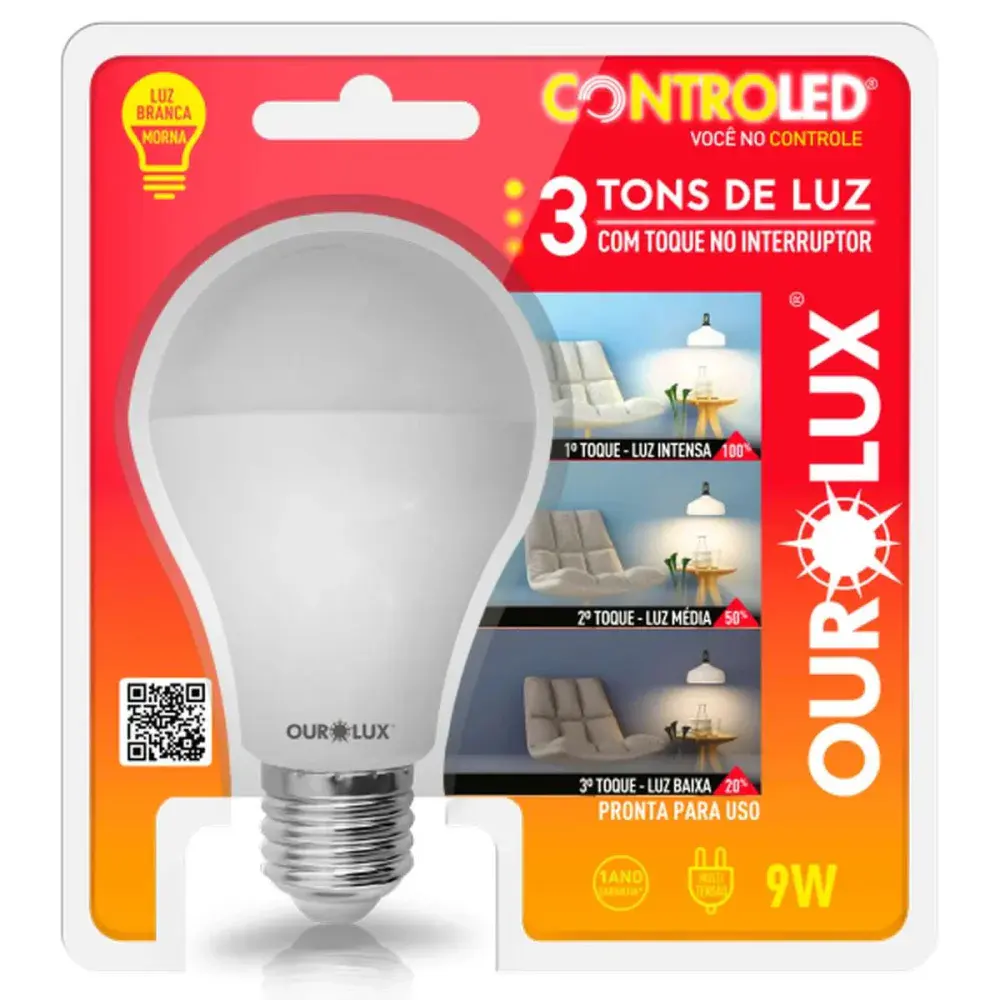 Lamp led 3 intensid. 9W 2700K biv E27 Ourolux