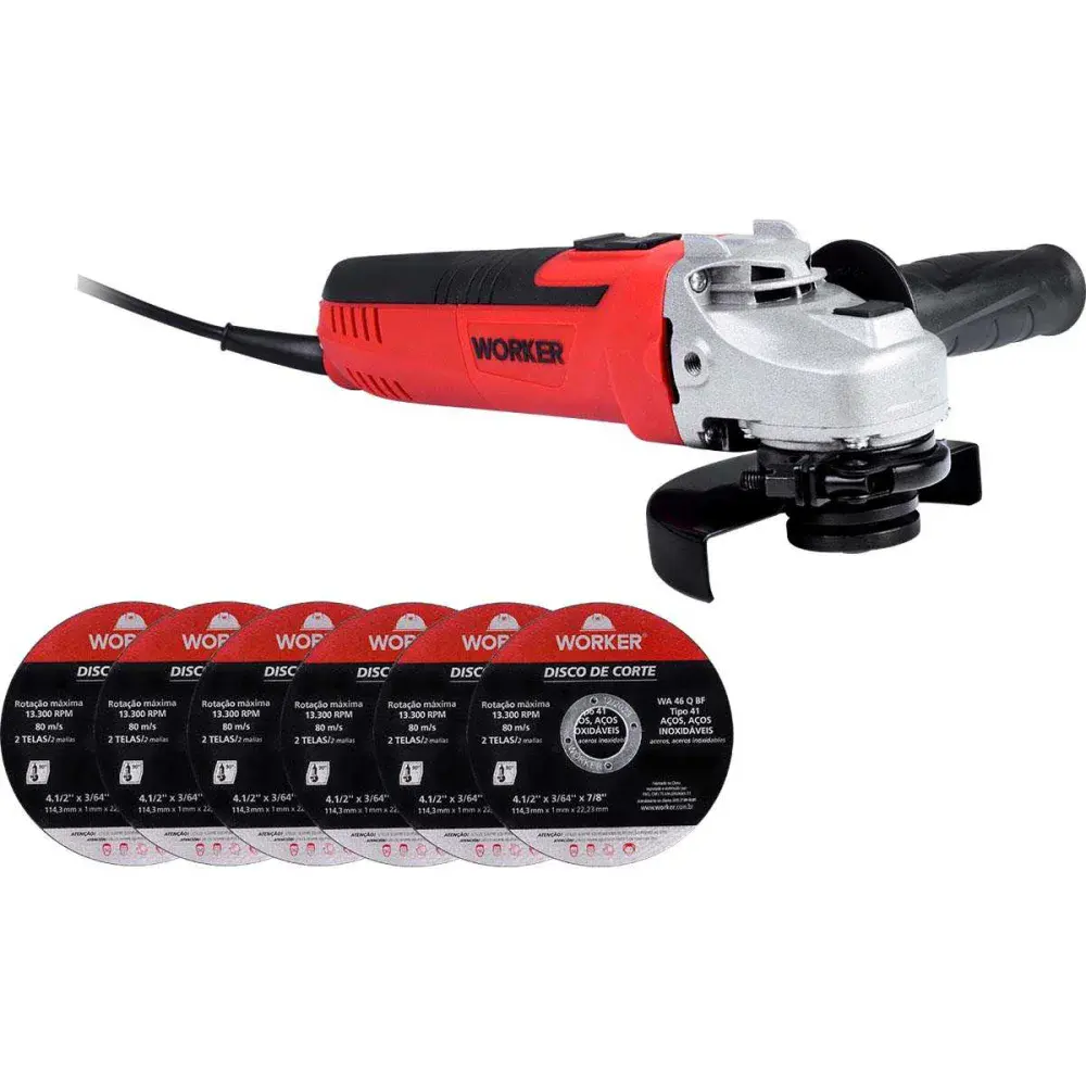 Esmerilhadeira angular 650W com 6 discos 127V - Worker