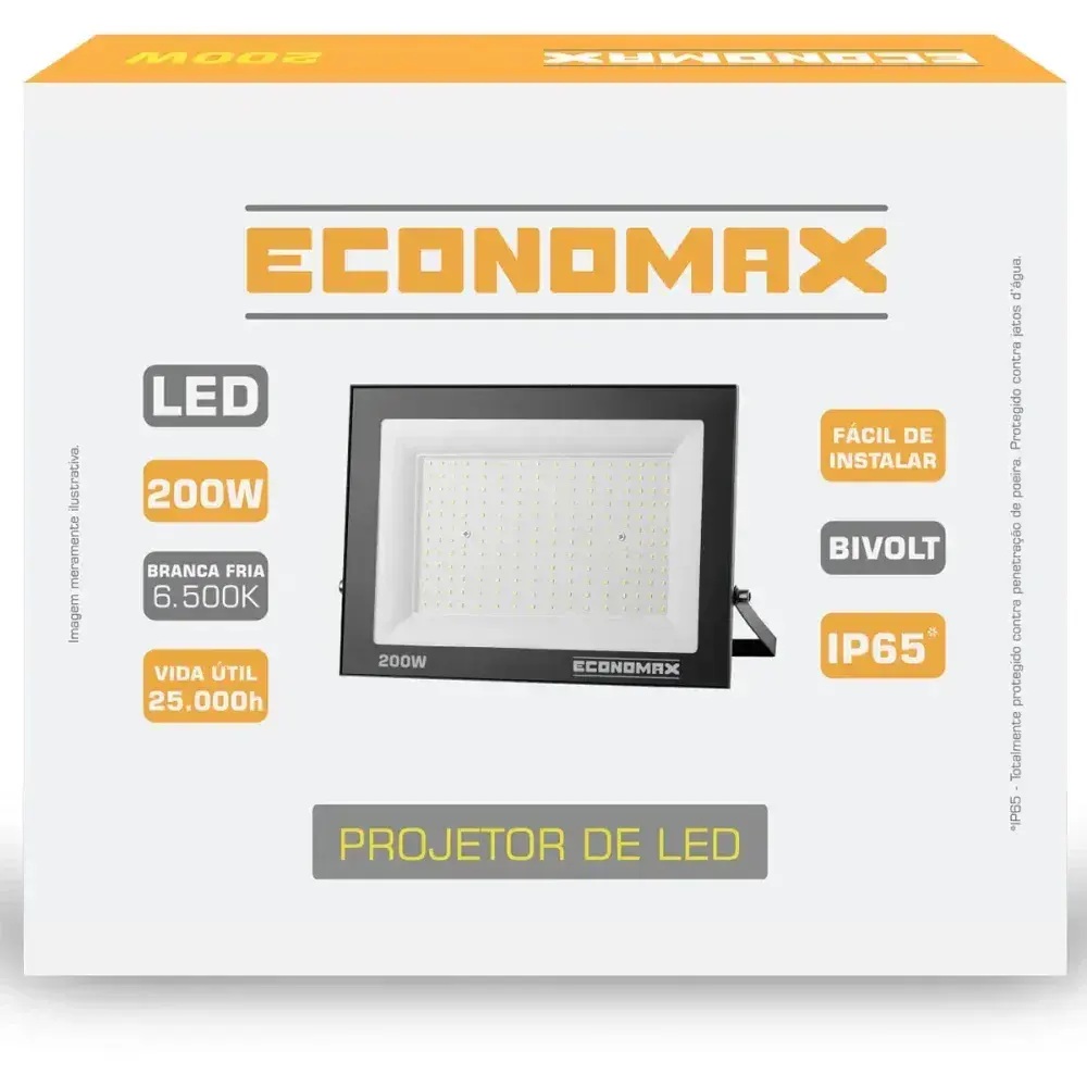 Refletor de led preto 12000LM 200W 6500K biv Economax — fotografia 2