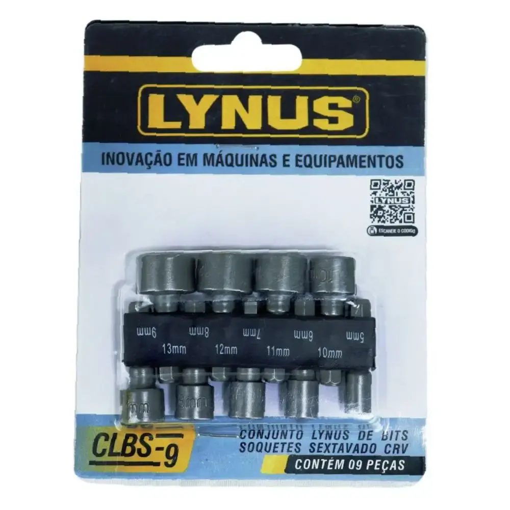 Conjunto de 9 bits sextavados 5 a 13MM CRV CLBS-9 Lynus