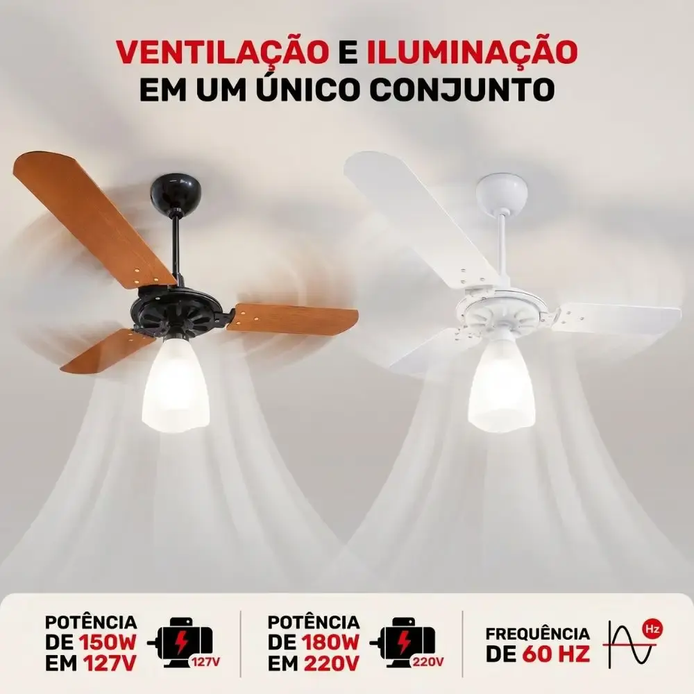 Ventilador de teto aeris 3 pás tulipa aberta casa LYS Marrom 220 V — fotografia 3