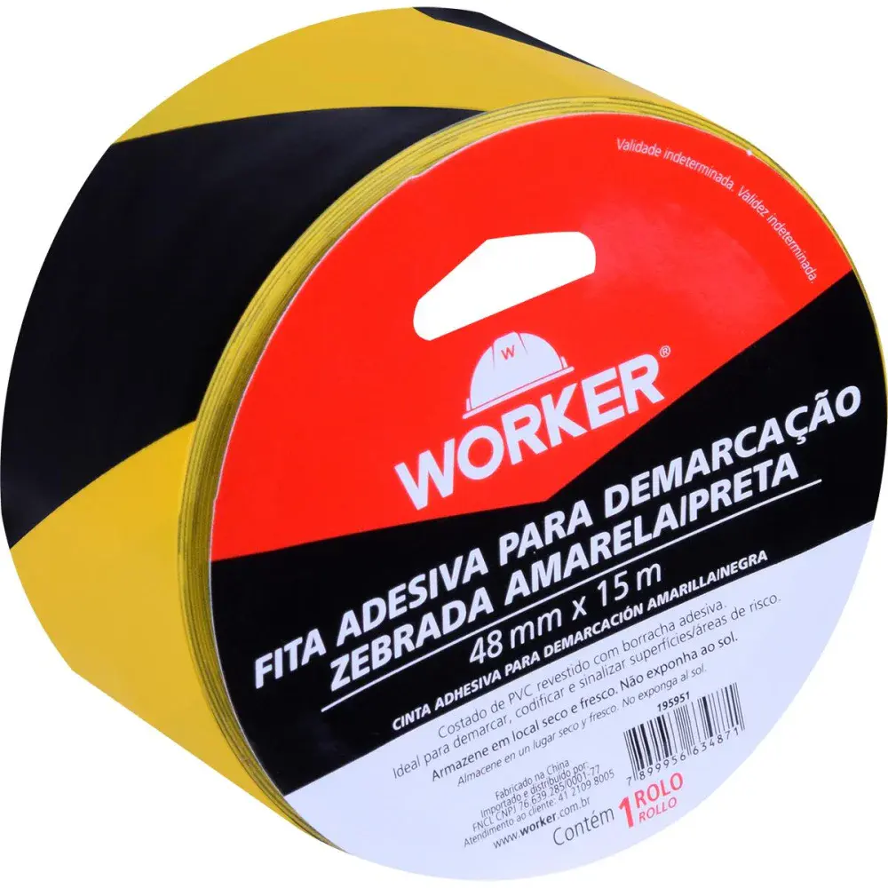 Fita adesiva para demarcação amarelo/preto 48MM 15M Worker
