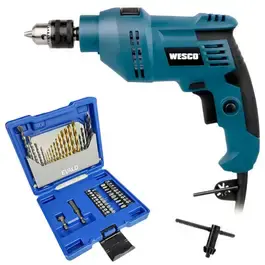 Furadeira de impacto 3/8 POL 550W profissional e estojo de brocas e pontas com 41 peças evald Wesco — fotografia 2