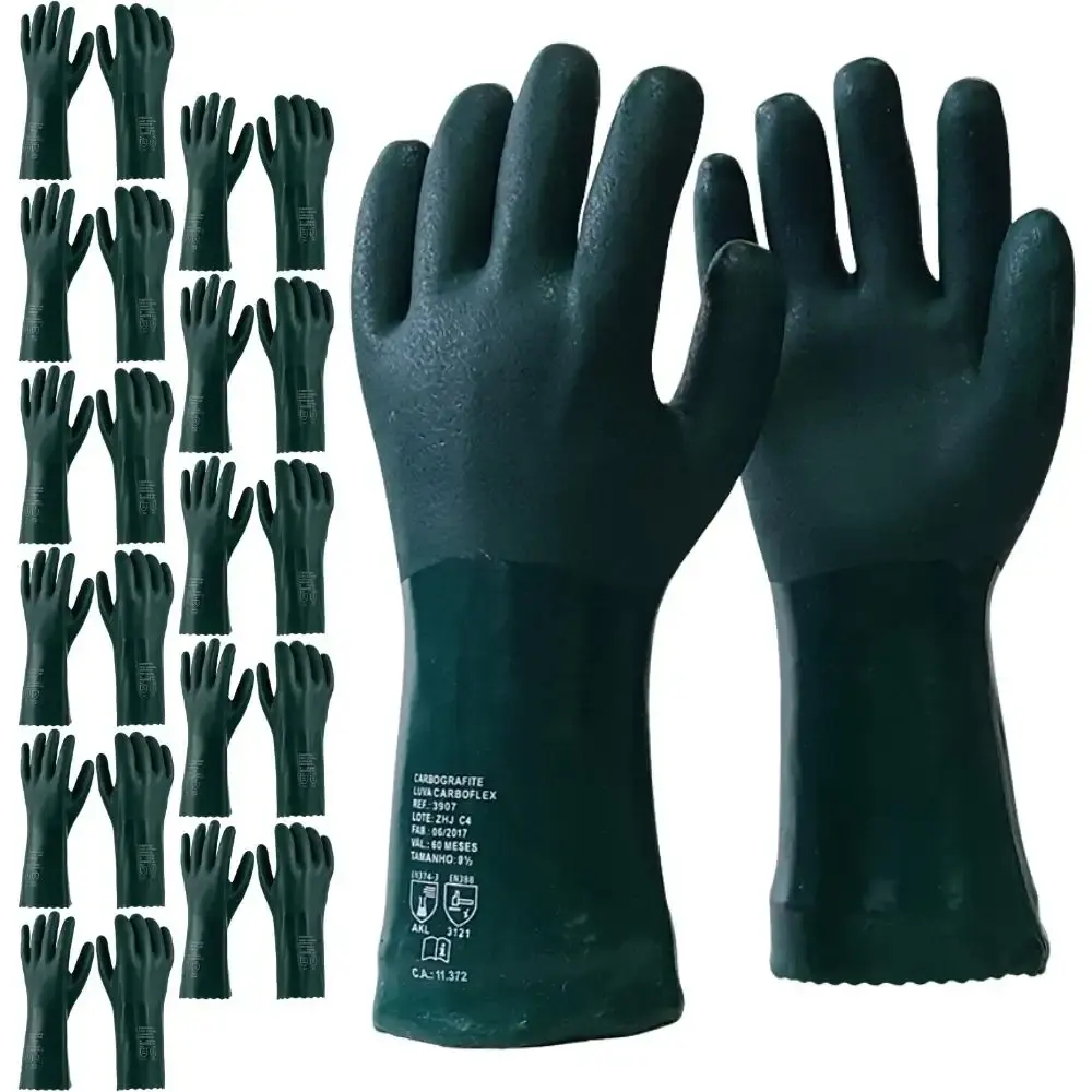 Luva carboflex PVC palma áspera 46 CM com 12 pares Carbografite