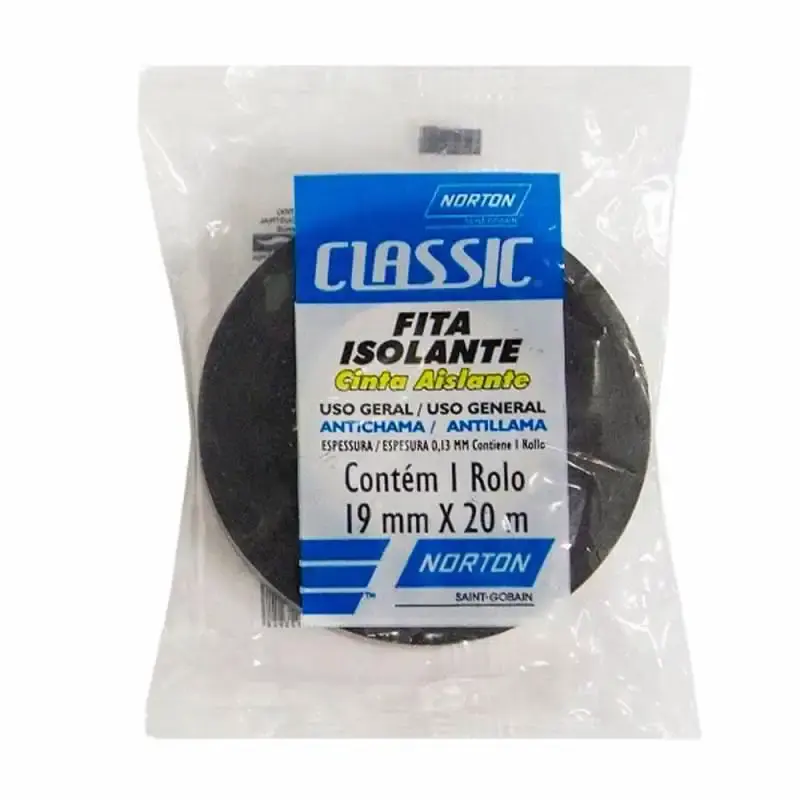 Fita Isolante 600V Antichama 19 MM x 20 Metros Preta Kit Com 10 Unidades NORTON — fotografia 3
