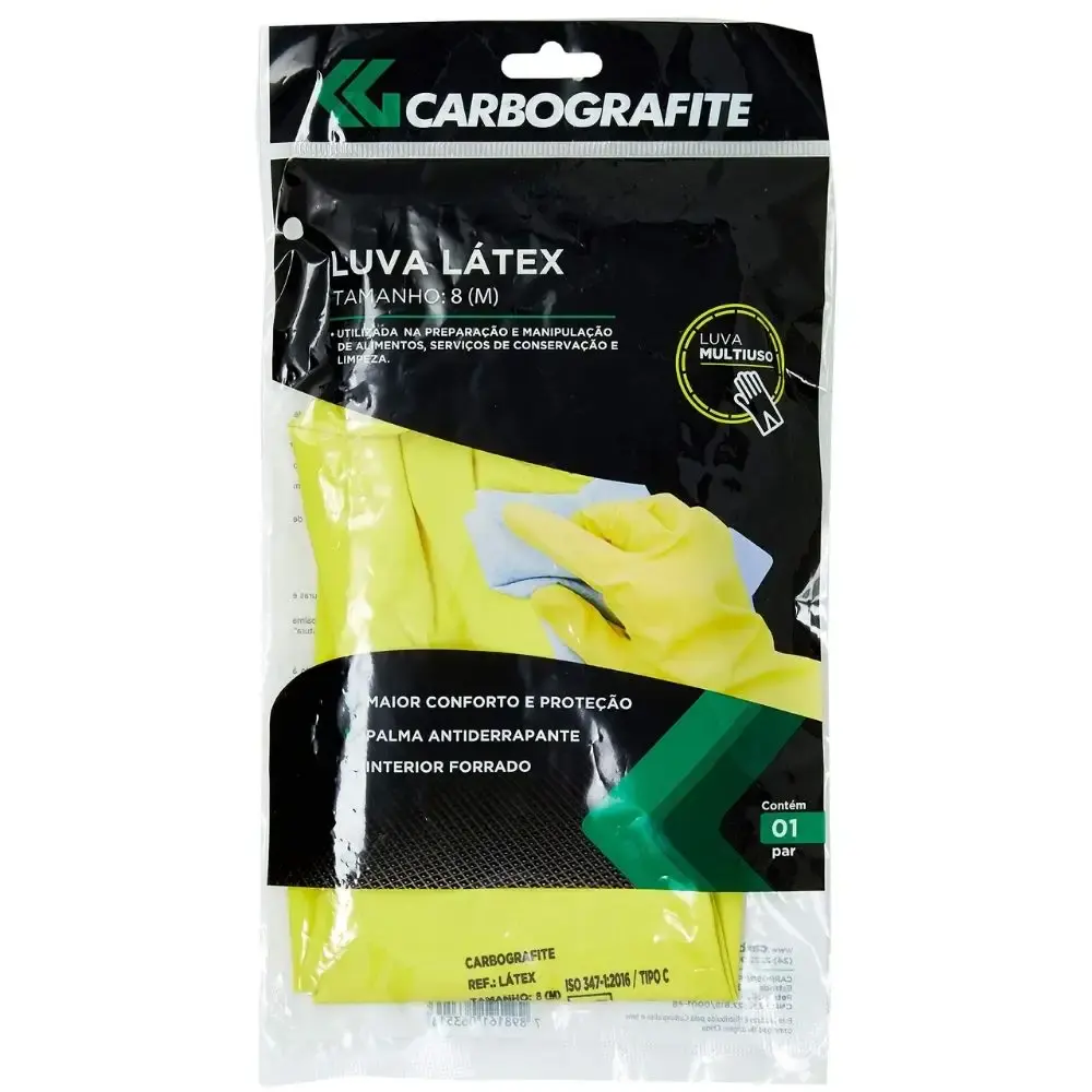 Luva látex emborrachada amarela com 12 pares Carbografite GG — fotografia 3