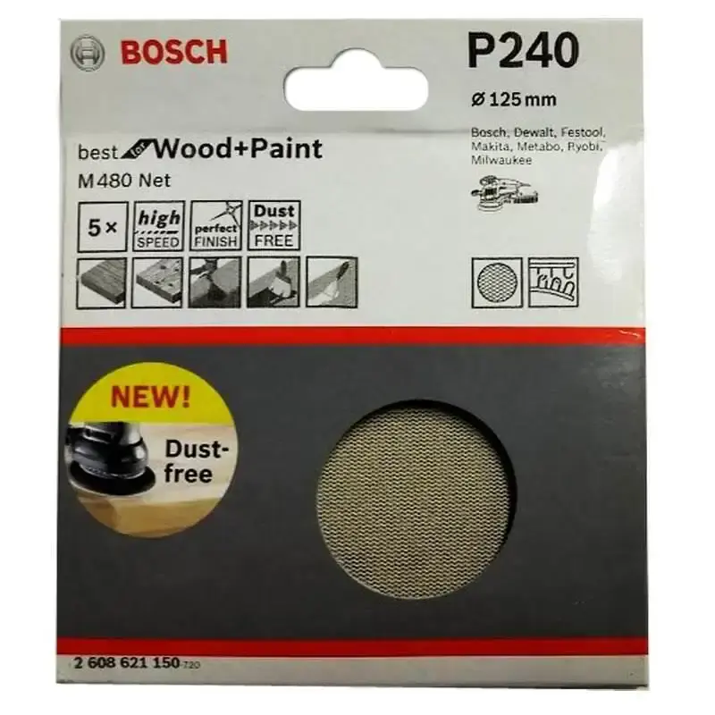 Disco de Lixa Best for Wood & Paint 5 POL M480 c/ Velcro Grana 240 com 5 Unidades BOSCH — fotografia de referência