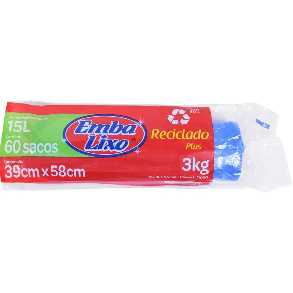 Saco de lixo rolo 15L azul 60 peç Embalixo