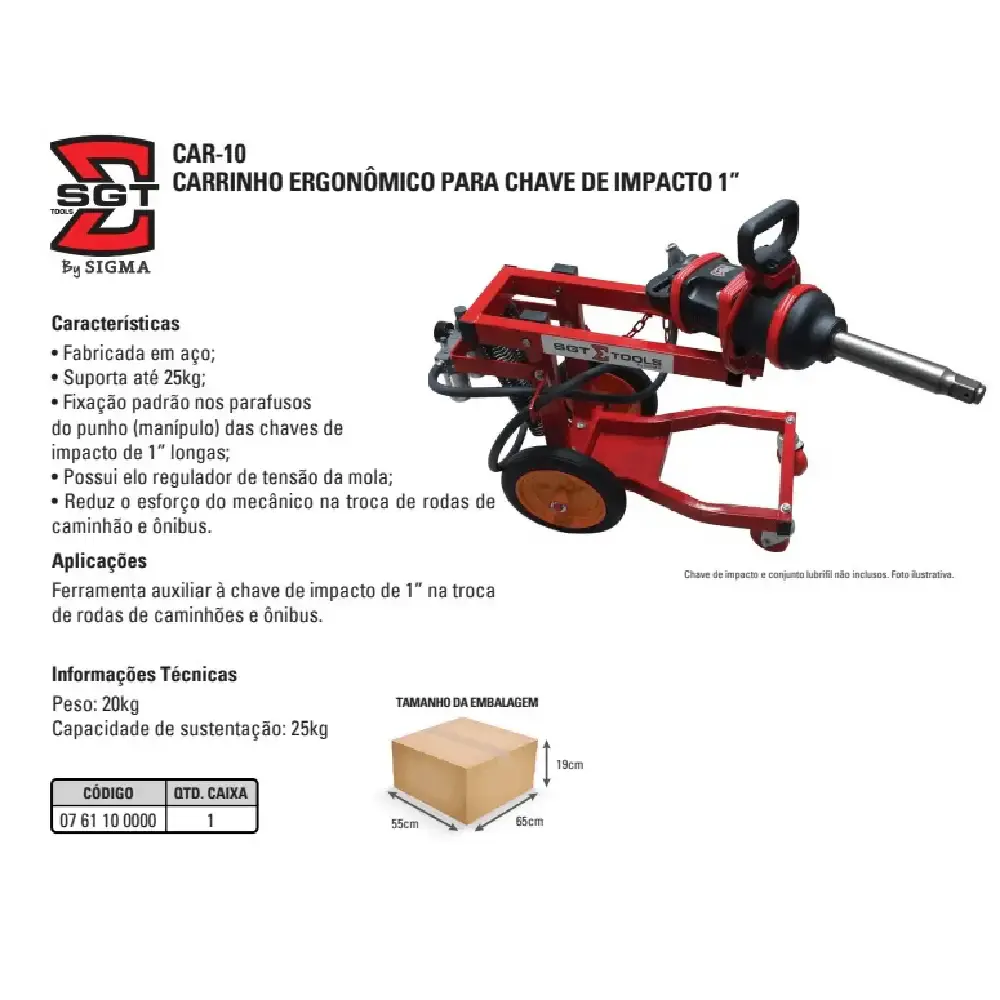 Carrinho ergonômico para chave de impacto 1 pol 25KG CAR10 sigma SGT — fotografia 4