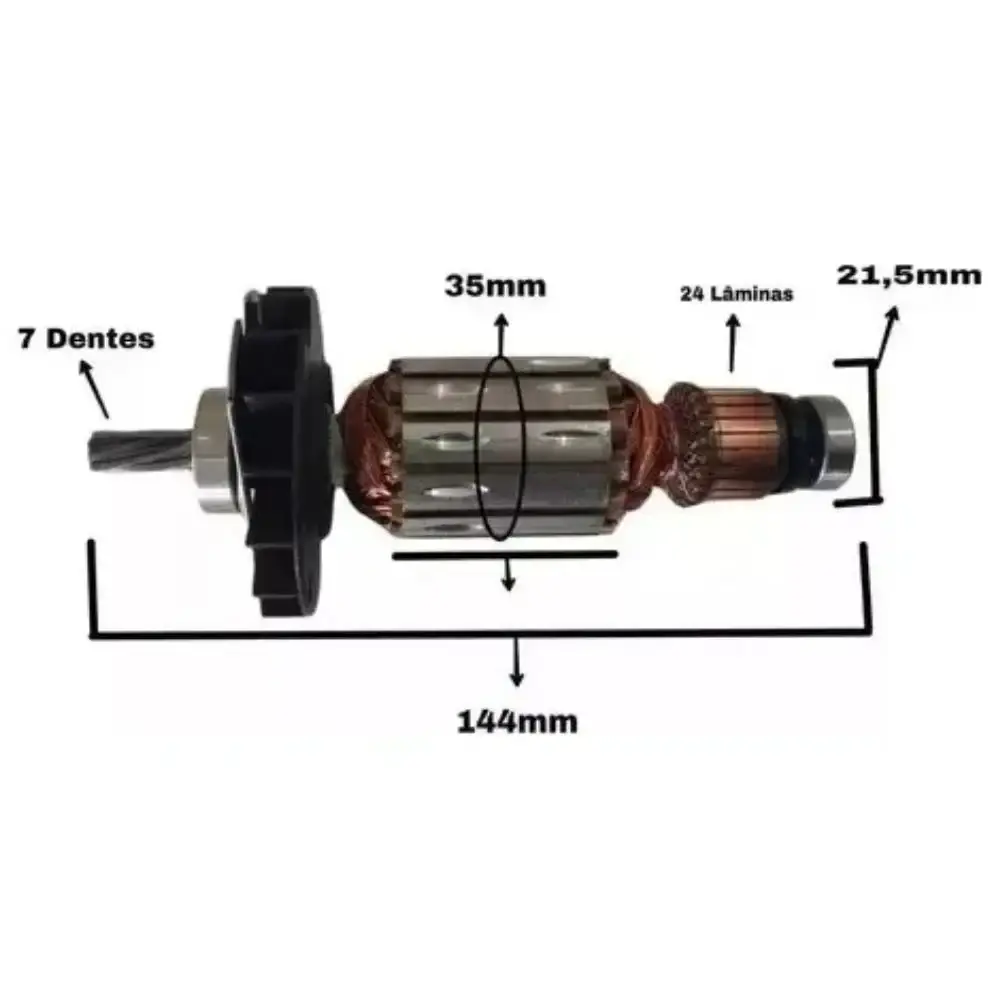 Conjunto rotor 110 volts com carvão para martelete GBH2-24D 2-24DF Bosch — fotografia 5