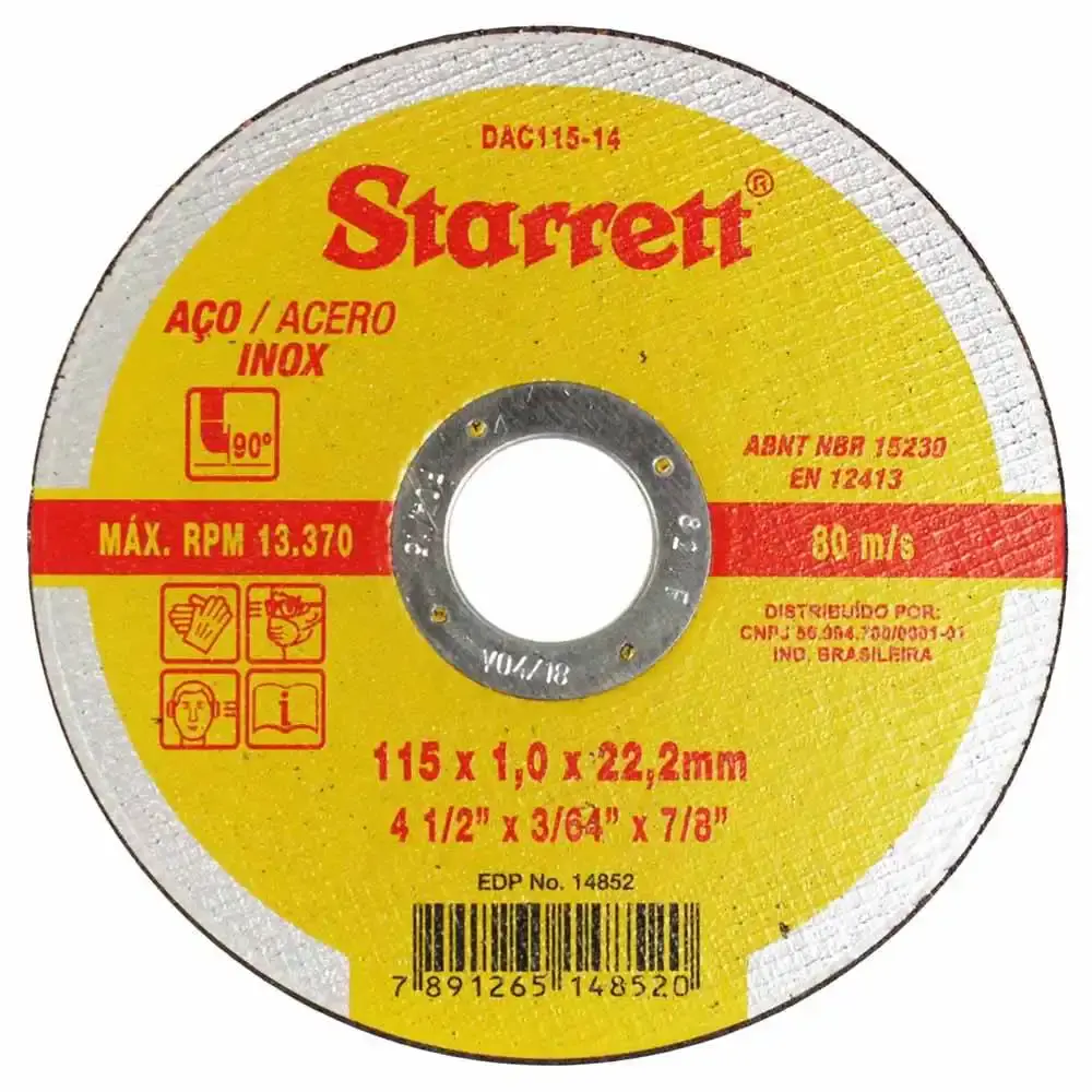 DISCO DE CORTE INOX 4.1/2 polegada X 1,0MM BNA Starrett