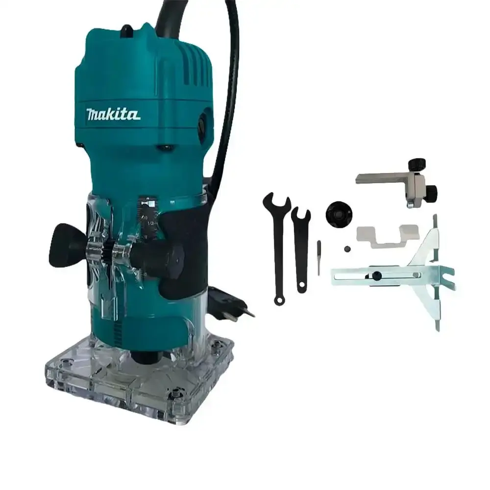 Tupia para laminado 6MM 530W makita com jogo de fresas para madeira 6 MM 3 peças evald 220 V Makita MT — fotografia 12