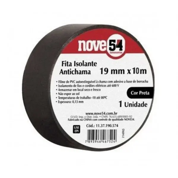 Fita Isolante Antichama 19MM x 10M Preta - Nove54 — fotografia de referência
