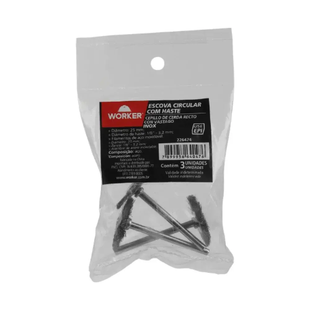 Escova circular com haste em inox 1/8" 25MM Worker — fotografia 4