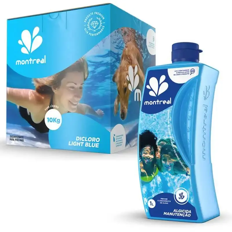 Cloro granulado para piscinas e hidrotanques light blue 10 KG + algicida manutenção 1L Montreal