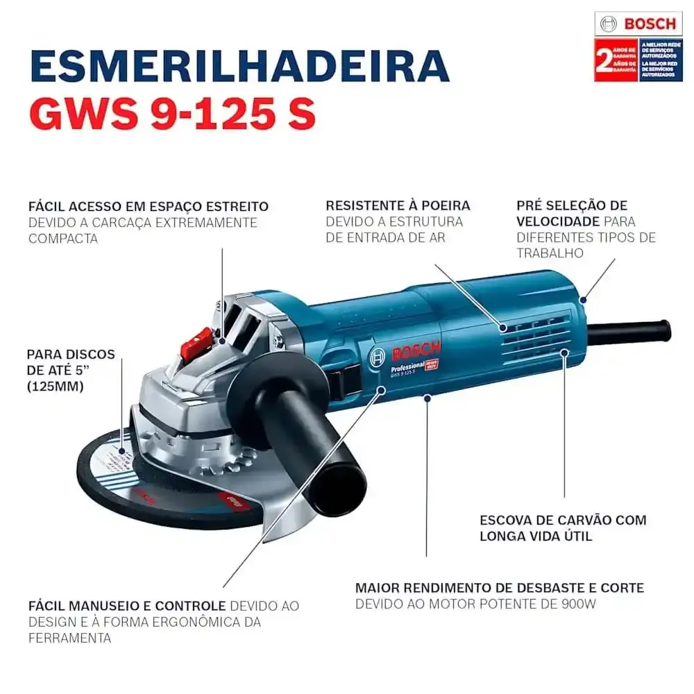 Esmerilhadeira angular 5 POL 900W com controle de velocidade GWS9-125S Bosch 110 V — fotografia 6