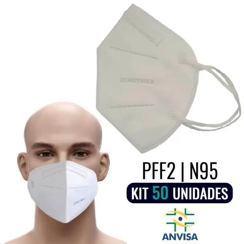 Máscara Respirador PFF2-S N95 Branco s/ Válvula Kit com 50 Unidades NUTRIEX