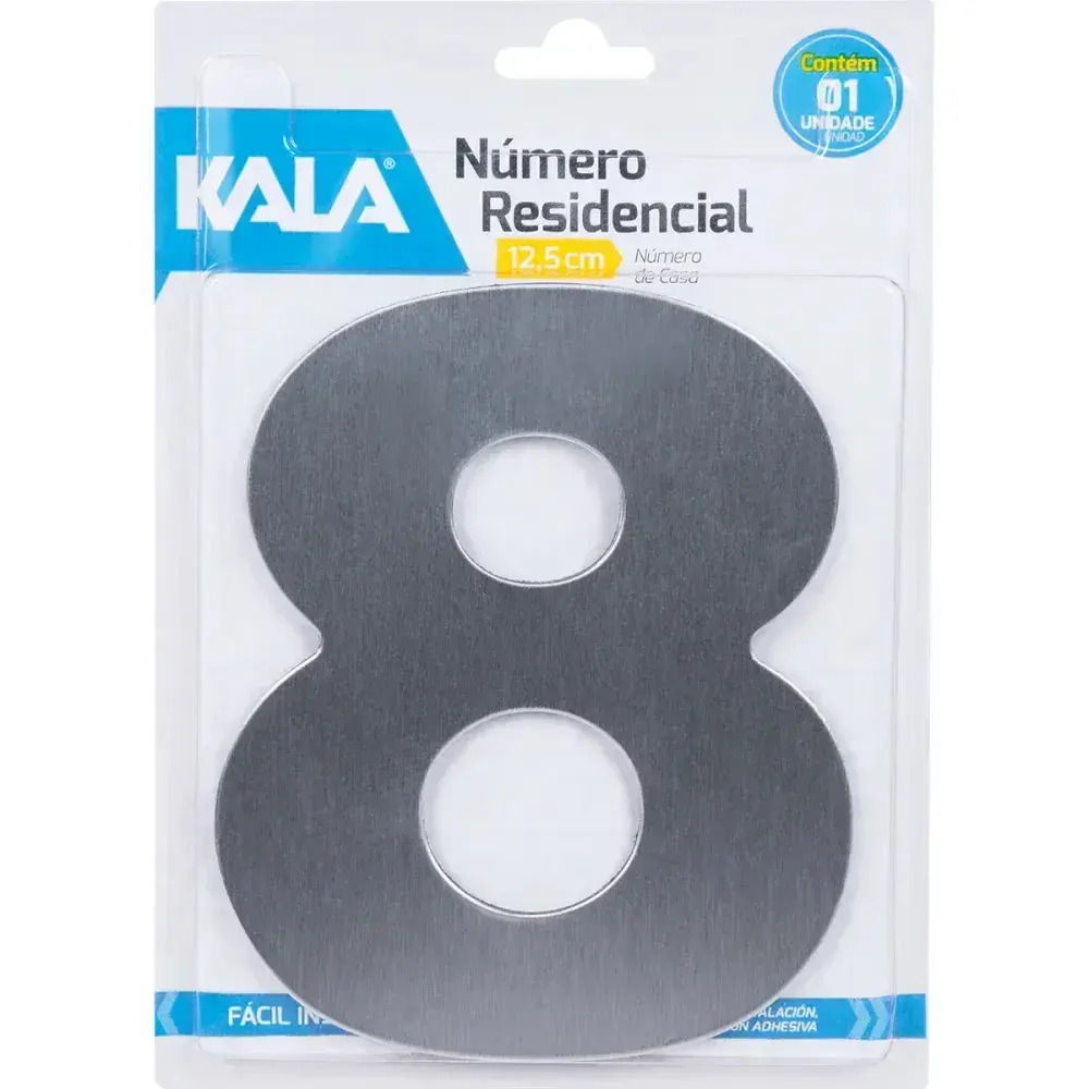 Número residencial N°8 aço escovado 12,5CM Kala — fotografia 4