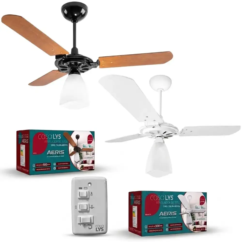 Ventilador de teto aeris 3 pás tulipa aberta casa LYS Branco 110 V