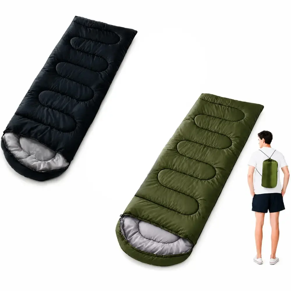 Saco de Dormir Camping Pesca Impermeável Confortável 2,10 x 72 CM c/ Capuz e Bolsa ZELT Verde — fotografia 6