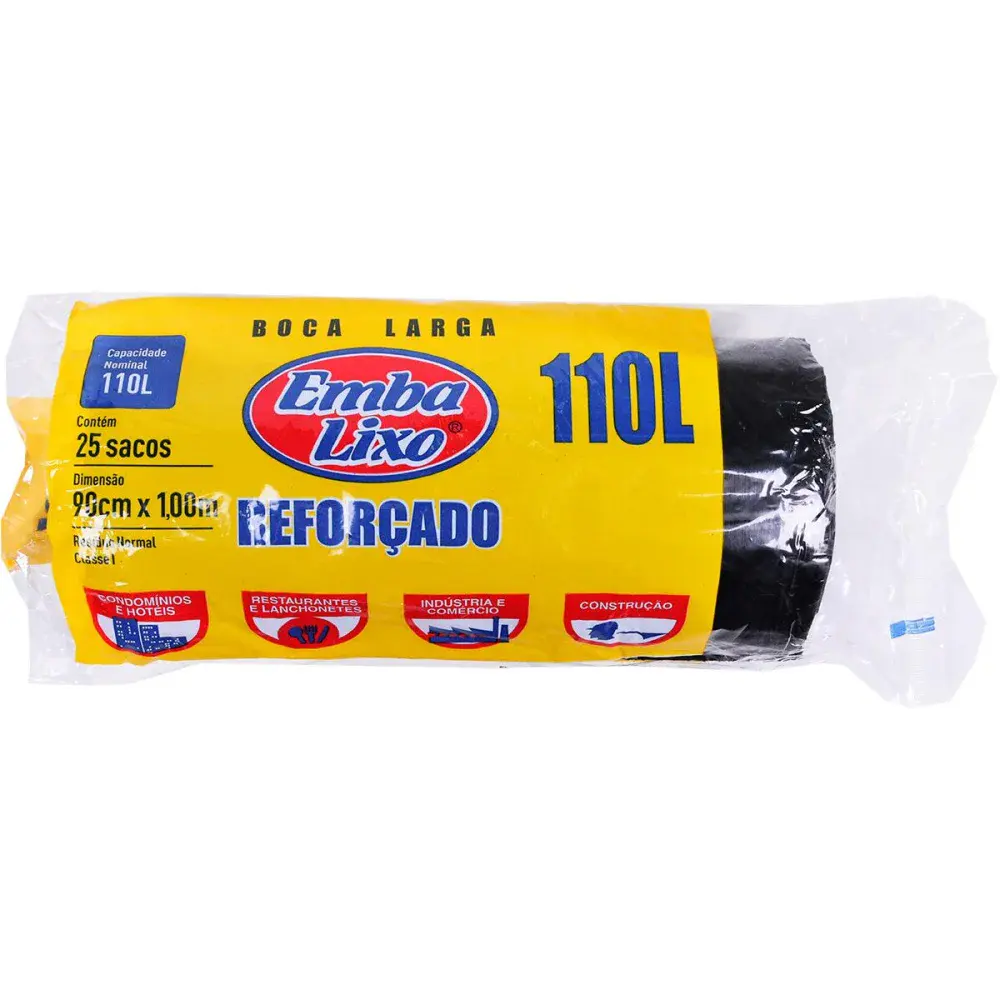 Saco de lixo profissional 110L preto 25 peç Embalixo