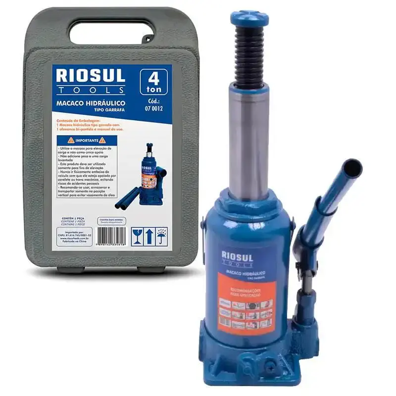 Macaco hidráulico 4 TON tipo garrafa com maleta R070012 riosul tools