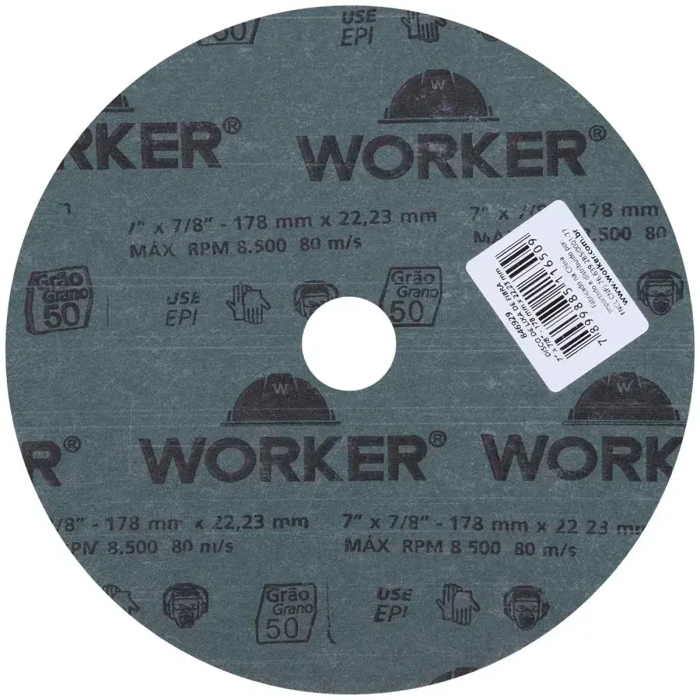 Disco de lixa de fibra 7 x 7/8 grão 50 Worker — fotografia 5