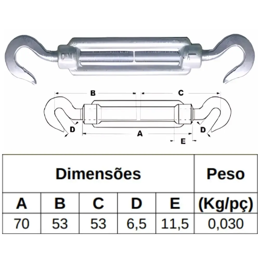 Esticador para Cabo de Aço Gancho x Gancho 3/16 POL 30KG BELENUS — fotografia 5