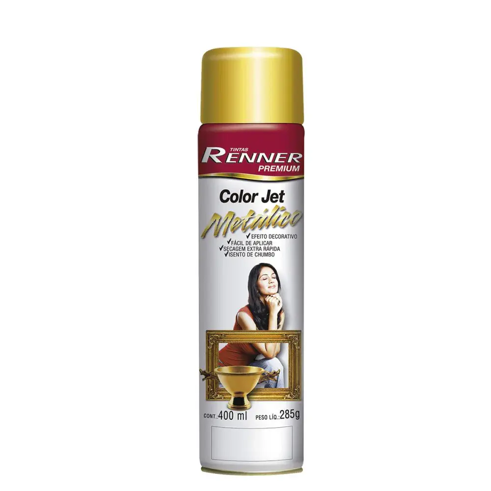 Tinta spray Renner metálico ouro