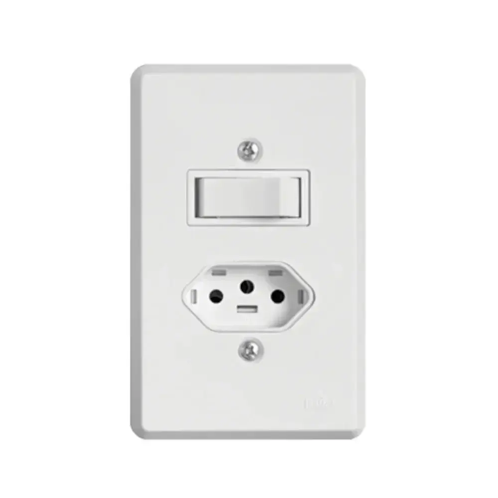 Interruptor 1 ts + tomada fixa embutir 2P t 10A 250V Ilumi — fotografia 2