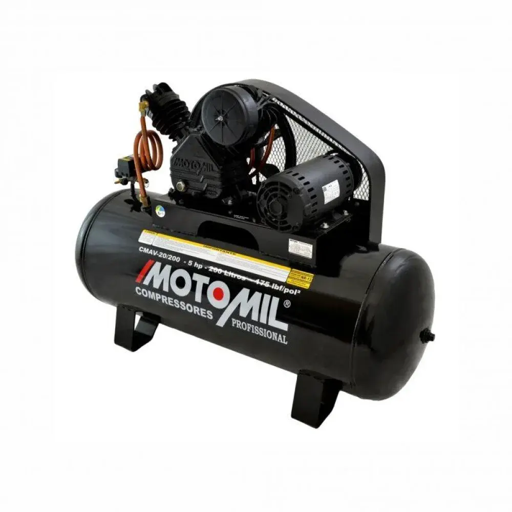 Compressor de ar profissional CMAV-20/200 5HP 200L 220/380V trifásico MotoMil — fotografia 4